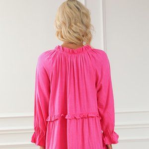 Printed Tie Neck Flounce Sleeve Maxi Dress main image 0